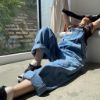Ảnh của Quần yếm jeans nữ KABICO ống rộng, quần yếm xanh jean dài dáng rộng phong cách Hàn Quốc Y3