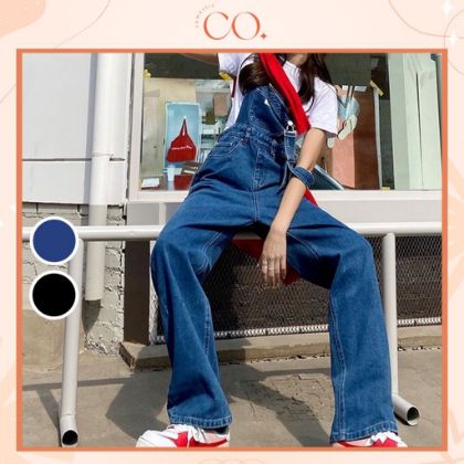 Ảnh của Quần yếm jean kaki dáng rộng, quần yếm jean nữ phong cách ulzzang_y6