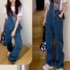 Ảnh của Quần yếm jean kaki dáng rộng, quần yếm jean nữ phong cách ulzzang_y6