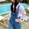 Ảnh của Quần yếm jean kaki dáng rộng, quần yếm jean nữ phong cách ulzzang_y6