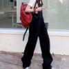 Ảnh của Quần yếm jean kaki dáng rộng, quần yếm jean nữ phong cách ulzzang_y6