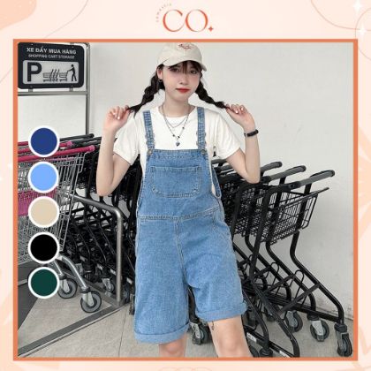 Ảnh của Quần yếm jeans KABICO kaki ngắn dáng rộng, quần yếm đùi nữ ống rộng phong cách Hàn Quốc Y8
