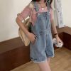 Ảnh của Quần yếm jeans KABICO kaki ngắn dáng rộng, quần yếm đùi nữ ống rộng phong cách Hàn Quốc Y8