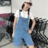 Ảnh của Quần yếm jeans KABICO kaki ngắn dáng rộng, quần yếm đùi nữ ống rộng phong cách Hàn Quốc Y8