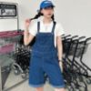 Ảnh của Quần yếm jeans KABICO kaki ngắn dáng rộng, quần yếm đùi nữ ống rộng phong cách Hàn Quốc Y8