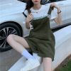 Ảnh của Quần yếm jean kaki ống rộng phong cách, quần yếm nữ dễ thương_y9