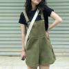 Ảnh của Quần yếm jean kaki ống rộng phong cách, quần yếm nữ dễ thương_y9