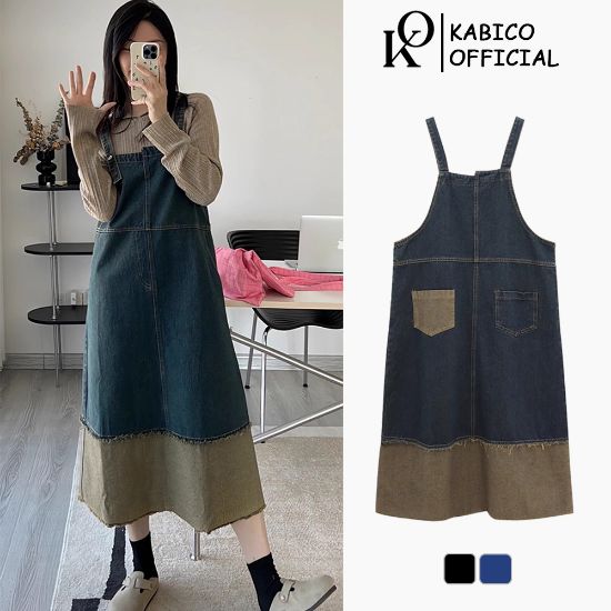 Ảnh của Váy yếm jean dài dáng rộng, váy yếm jean nữ kiểu dáng thanh lịch phong cách_y11