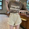 Ảnh của Quần short nữ KABICO quần short kaki jeans nữ lưng cao ống rộng ôm eo xắn gấu phong cách C40