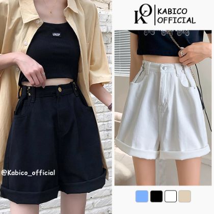 Ảnh của Quần short jean nữ KABICO quần short nữ ngắn kaki cạp cao ống rộng xắn gấu phong cách C41