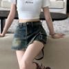 Picture of Quần short jean nữ cạp cao giả váy, quấn short jean KABICO tôn dáng phong cách_C45