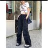 Ảnh của Quần kaki túi hộp Unisex ống rộng, quần Jean Jogger dài cạp Cao cho Nữ phong cách Ulzzang K04