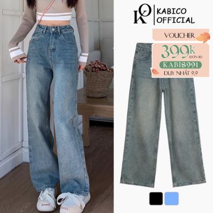 Ảnh của Quần jean nữ dài KABICO cạp cao ống suông, quần jean dáng dài phong cách Ullzang thanh lịch K44