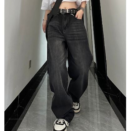Ảnh của Quần jean dài cạp cao ống rộng, quần jean unisex phong cách Ulzzang_K54