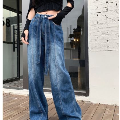 Ảnh của Quần jean dài ống rộng phong cách unisex, quần jean cạp cao Hip Hốp_K55