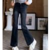 Ảnh của Quần jean dài ống loe KABICO quần jean nữ cạp cap dáng suông phong cách hai màu xanh đen K56