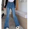 Ảnh của Quần jean dài ống loe KABICO quần jean nữ cạp cap dáng suông phong cách hai màu xanh đen K56