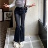Ảnh của Quần jean dài ống loe KABICO quần jean nữ cạp cap dáng suông phong cách hai màu xanh đen K56