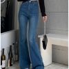 Ảnh của Quần jean dài ống loe KABICO quần jean nữ cạp cap dáng suông phong cách hai màu xanh đen K56