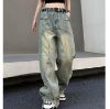 Ảnh của Quần jean dài cạp cao unisex, quần jean nam nữ ống rộng phong cách Ulzzang_K57