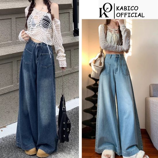 Ảnh của Quần jean nữ dài dài ống rộng, quần jean nữ KABICO lưng cao phong cách Ulzzang_K61