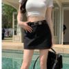 Picture of Chân váy ngắn nữ KABICO chân váy ngắn vải trơn cạp cao ôm eo kèm quần trong có thắt lưng V41