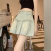 Ảnh của Chân váy jean nữ xếp ly cạp cao kèm quần trong, chân váy KABICO xếp ly dáng xòe phong cách_V43