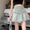Ảnh của Chân váy jean nữ xếp ly cạp cao kèm quần trong, chân váy KABICO xếp ly dáng xòe phong cách_V43
