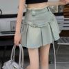 Ảnh của Chân váy jean nữ xếp ly cạp cao kèm quần trong, chân váy KABICO xếp ly dáng xòe phong cách_V43