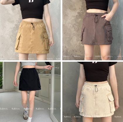 Ảnh của Chân váy kaki túi hộp KABICO nữ chân váy ngắn chữ a kèm quần trong cạp co dãn kèm dây rút chỉnh độ rộng, dáng ngắn V40