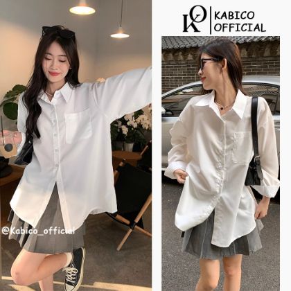 Ảnh của Áo sơ mi nữ dài tay KABICO form rộng oversize kiểu hàn basic màu trắng, xanh, vàng A9