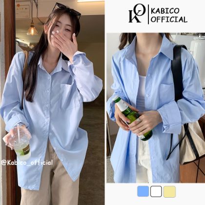 Ảnh của Áo sơ mi nữ dài tay KABICO form rộng ulzzang kiểu hàn basic màu trắng, xanh, vàng, dễ phối đồ A9