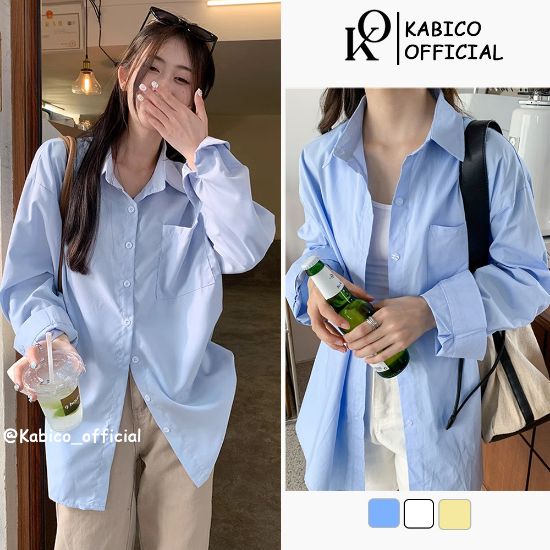 Ảnh của Áo sơ mi nữ dài tay KABICO form rộng ulzzang kiểu hàn basic màu trắng, xanh, vàng, dễ phối đồ A9