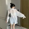 Picture of Áo sơ mi voan tay phồng KABICO sơ mi xẻ sau khoác ngoài mặc đi biển, du lịch form rộng dài tay mỏng nhẹ thời trang