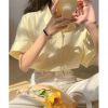 Picture of Áo sơ mi nữ cộc tay KABICO form rộng ulzzang, dáng basic màu trắng vàng, dễ phối đồ_Z1