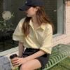 Picture of Áo sơ mi nữ cộc tay KABICO form rộng ulzzang, dáng basic màu trắng vàng, dễ phối đồ_Z1