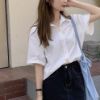 Picture of Áo sơ mi nữ cộc tay KABICO form rộng ulzzang, dáng basic màu trắng vàng, dễ phối đồ_Z1