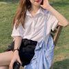 Picture of Áo sơ mi nữ cộc tay KABICO form rộng ulzzang, dáng basic màu trắng vàng, dễ phối đồ_Z1