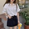 Picture of Áo sơ mi nữ cộc tay KABICO form rộng ulzzang, dáng basic màu trắng vàng, dễ phối đồ_Z1