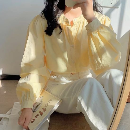 Picture of Áo sơ mi tay bồng tiểu thư, áo sơ mi KABICO thanh lịch trẻ trung 3 màu trắng, xanh hồng_z2