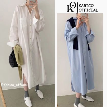 Ảnh của Váy sơ mi nữ dáng dài form rộng suông, đầm sơ mi nữ dài tay phong cách Hàn Quốc A22