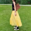 Ảnh của Chân váy dài qua gối dáng xòe, chân váy midi cạp cao tiểu thư_A32