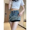 Ảnh của Chân váy jean ngắn kaki cạp cao xếp ly, chân váy ngắn kiểu dáng thanh lịch phong cách_v37