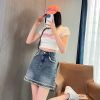 Ảnh của Chân váy jean ngắn kaki cạp cao xếp ly, chân váy ngắn kiểu dáng thanh lịch phong cách_v37