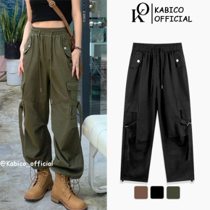 Ảnh của Quần kaki túi hộp Unisex ống rộng, quần Jean Jogger dài cạp Cao cho Nữ phong cách Ulzzang K04