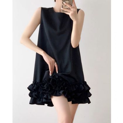 Ảnh của Đầm nữ dáng suông phồi bèo cao cấp, đầm tiểu thư màu đen nữ tính sát nách _m13
