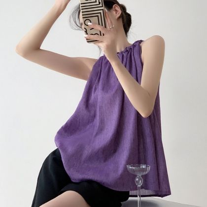 Ảnh của Áo cổ yếm xếp ly sexy, áo KABICO.LADIES màu tím dáng ngắn phong cách_M10