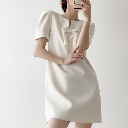 Ảnh của Đầm chữ A dáng ngắn, đầm tay lỡ đính nơ tiểu thư thời trang mua hè dành cho nữ_m6