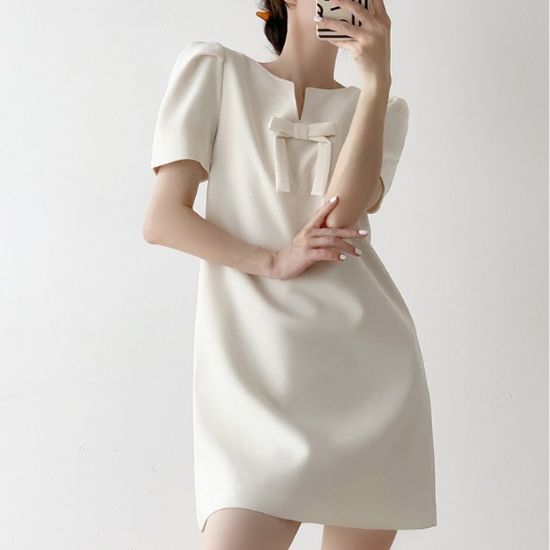 Picture of Đầm chữ A dáng ngắn, đầm tay lỡ đính nơ tiểu thư thời trang mua hè dành cho nữ_m6