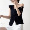 Ảnh của Áo lêch vai 2 lớp, áo không cổ màu đen thiết kế kiểu dáng tiểu thư_m8